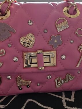 Pink Quilted Embellished Chain Shoulder Bag